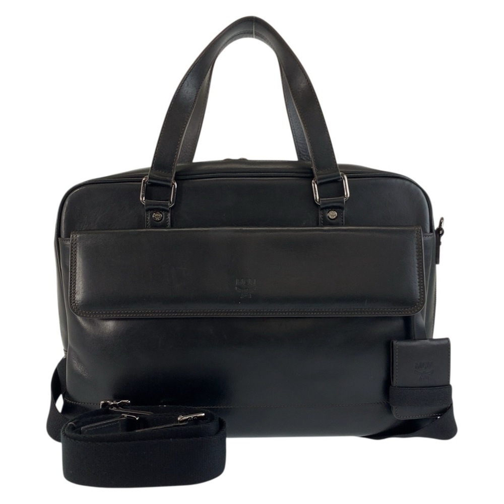 MCM (MCM Co., Ltd.) Black Leather Business Bag/Shoulder Bag with Silver Hardw...